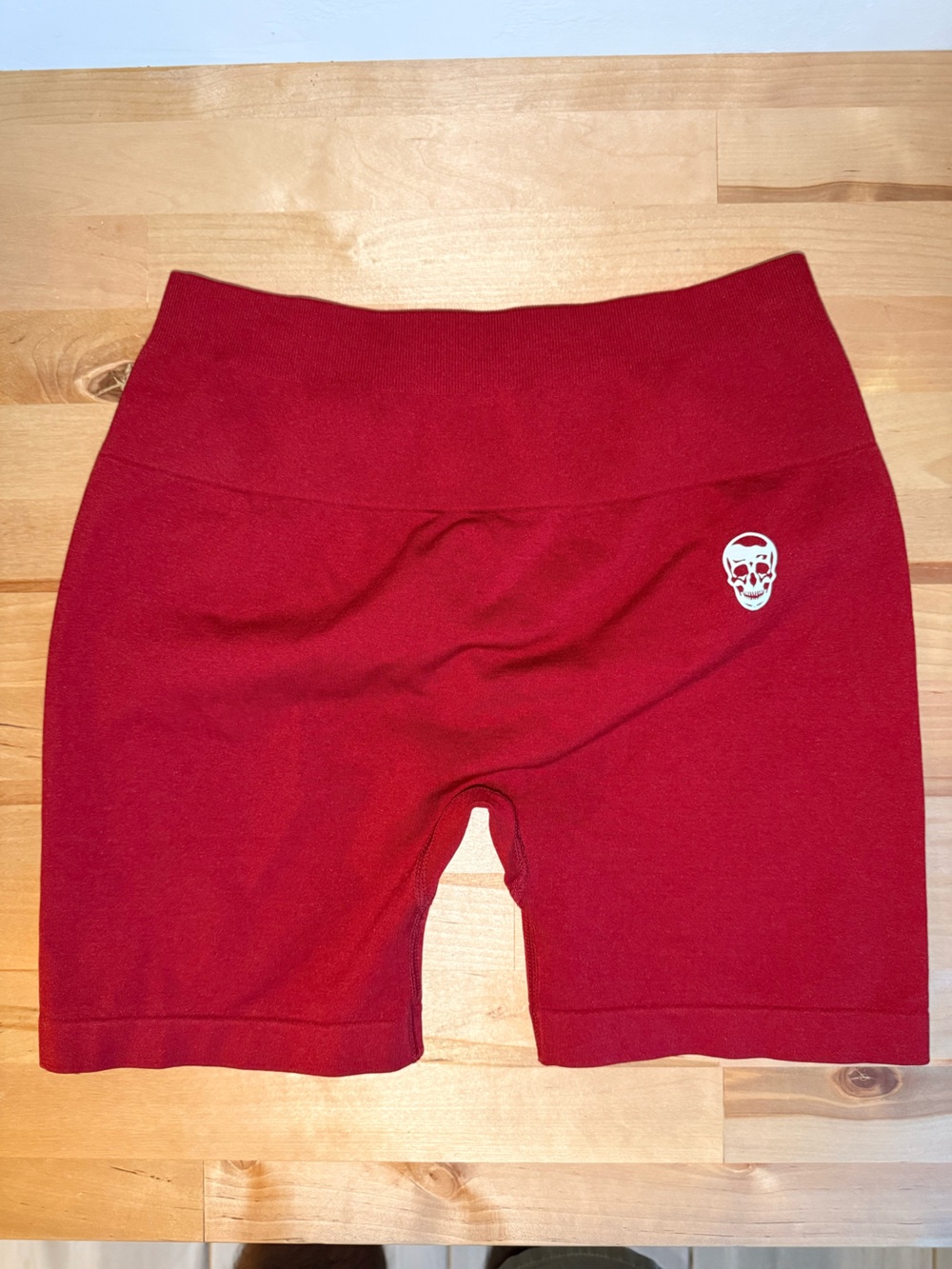Women’s Red Bike Shorts with Skull Accent